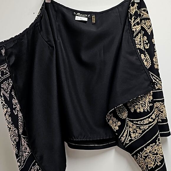 Monte' Womens True Wrap Button Closure Italian Material Lined Black Tan Skirt 10 - Picture 4 of 10